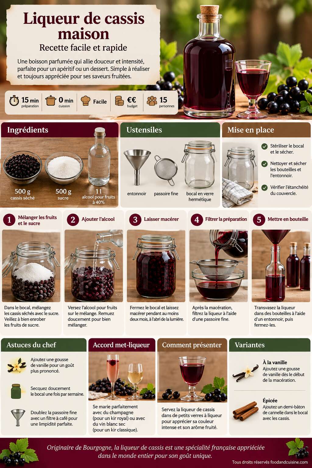 Fiche recette Liqueur de cassis maison : recette facile et rapide Fiche recette Liqueur de cassis maison : recette facile et rapide