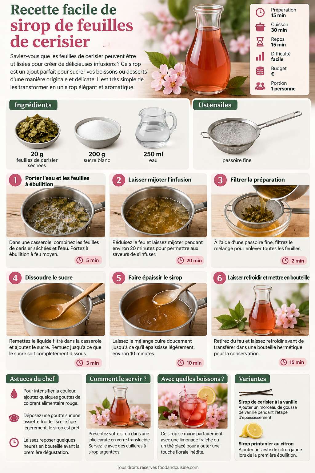 Fiche recette Recette facile de sirop de feuilles de cerisier Fiche recette Recette facile de sirop de feuilles de cerisier