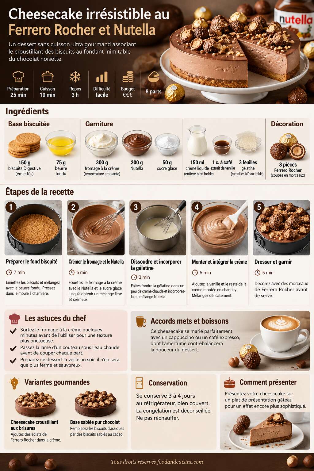 Fiche recette Cheesecake irr&eacute;sistible au Ferrero Rocher et Nutella