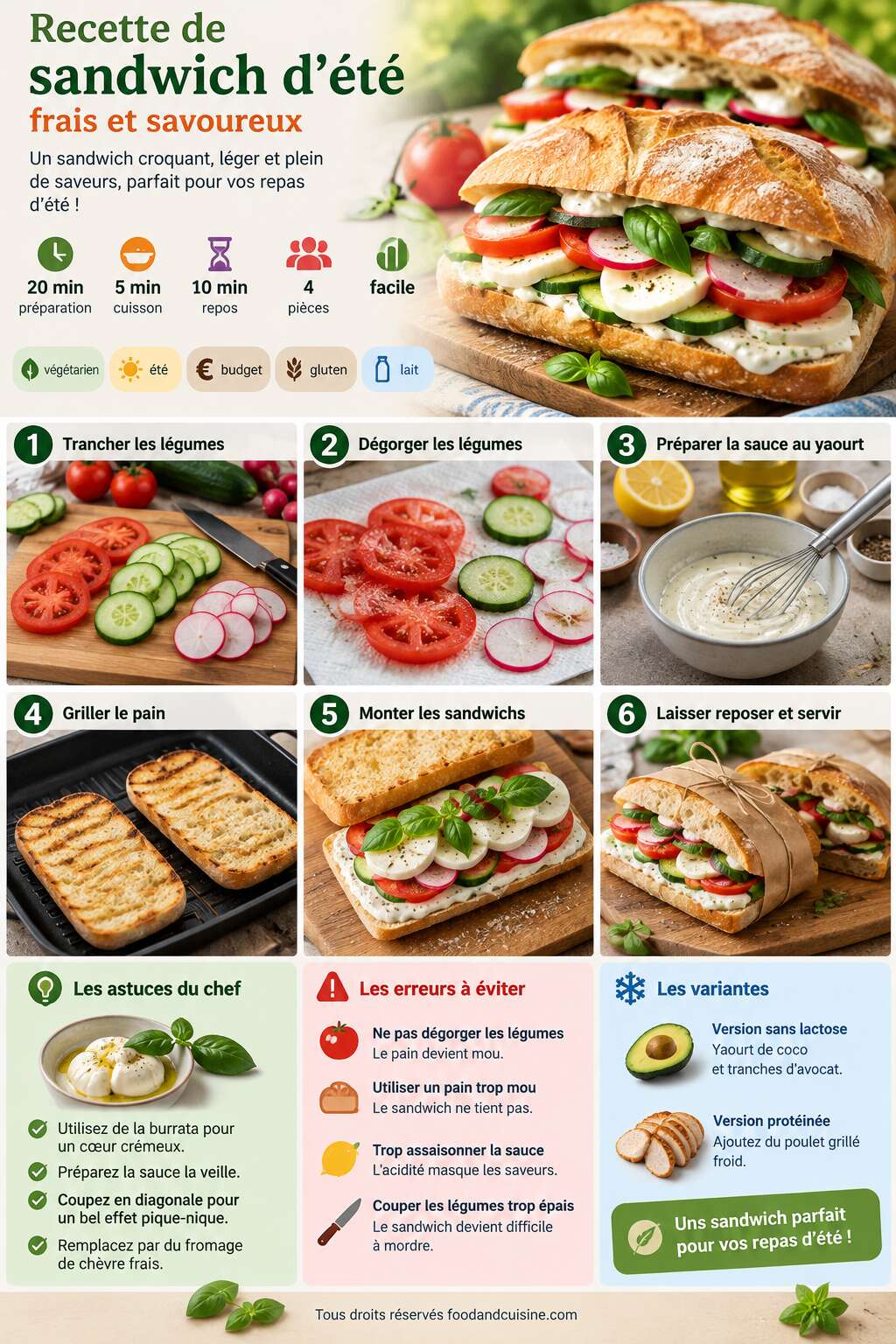 Fiche recette Recette de sandwich d'été frais et savoureux Fiche recette Recette de sandwich d'été frais et savoureux