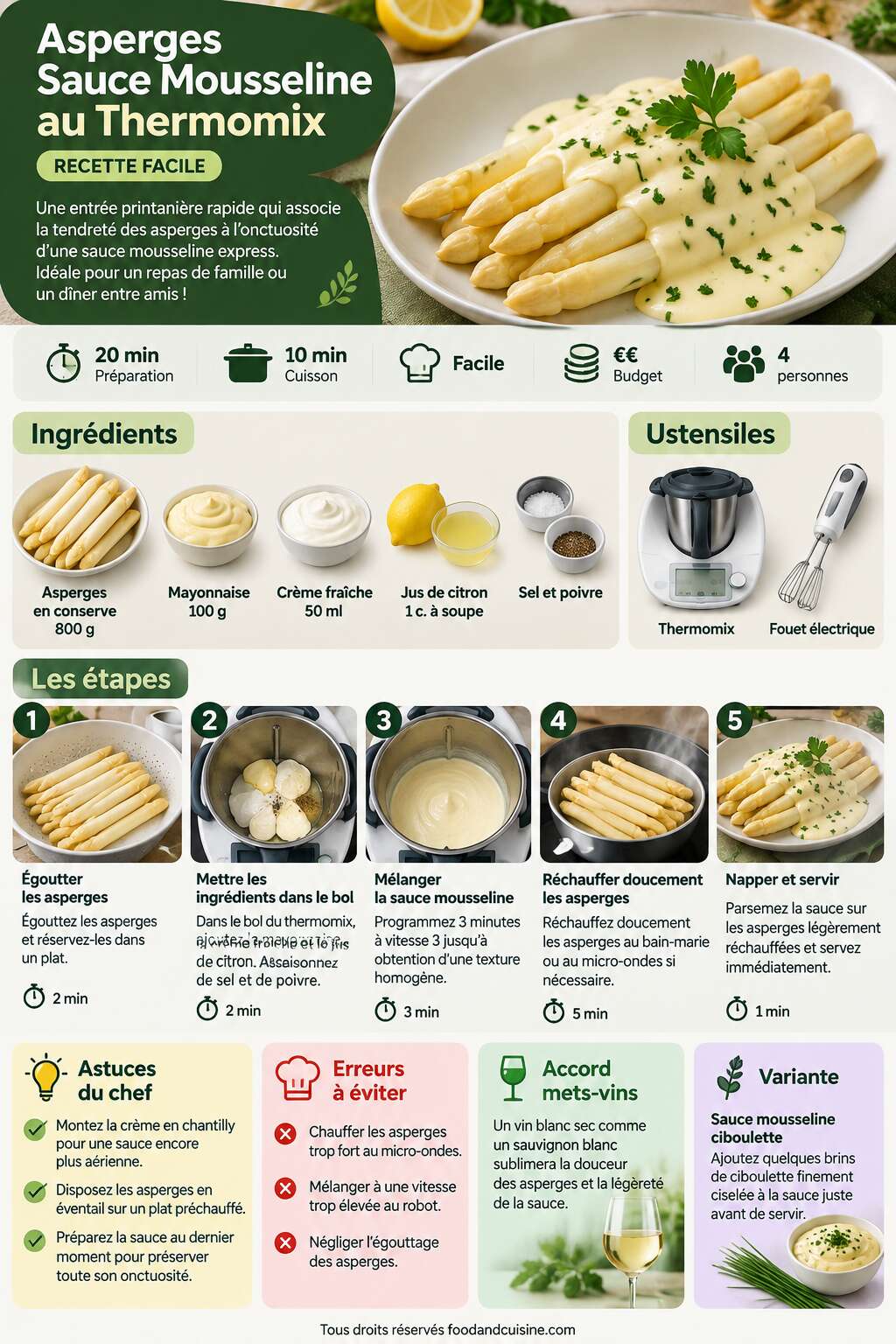 Fiche recette Asperges Sauce Mousseline au Thermomix : recette Facile