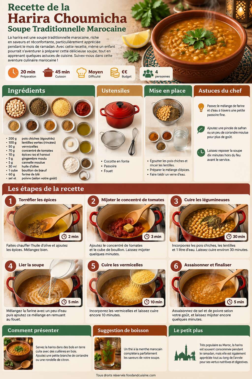 Fiche recette Recette de la Harira Choumicha : soupe Traditionnelle Marocaine Fiche recette Recette de la Harira Choumicha : soupe Traditionnelle Marocaine
