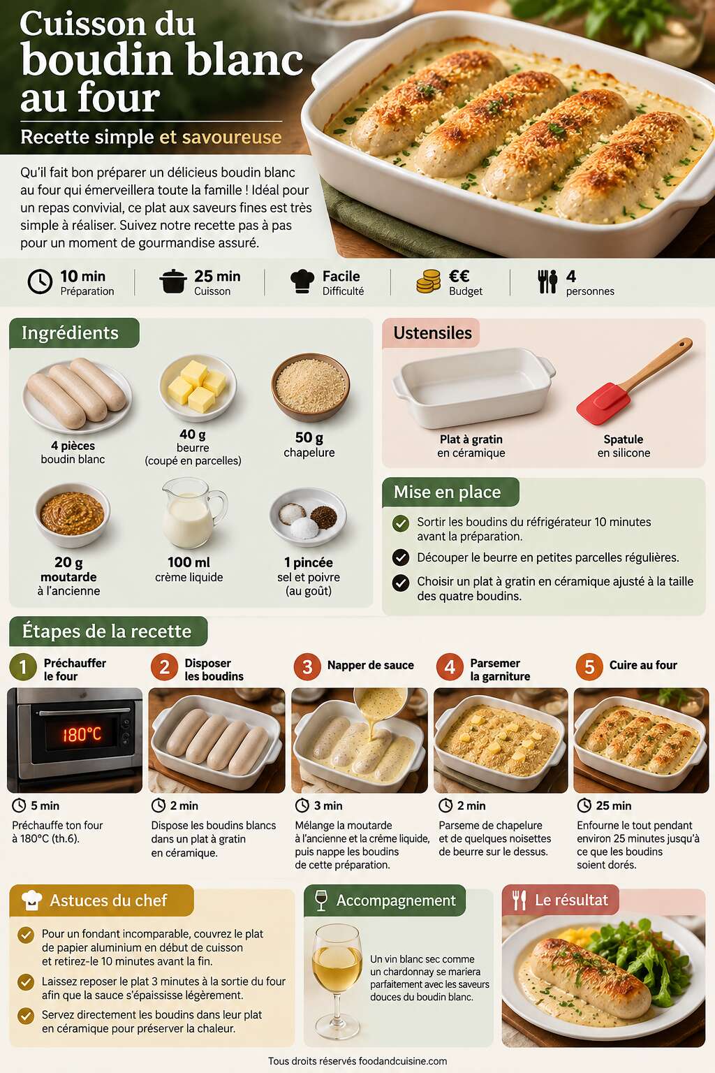 Fiche recette Cuisson du boudin blanc au four : recette simple et savoureuse Fiche recette Cuisson du boudin blanc au four : recette simple et savoureuse