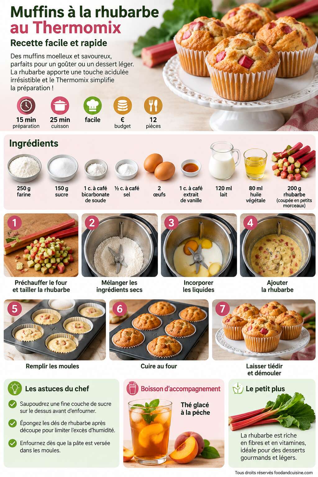 Fiche recette Muffins &agrave; la rhubarbe au Thermomix : recette facile et rapide