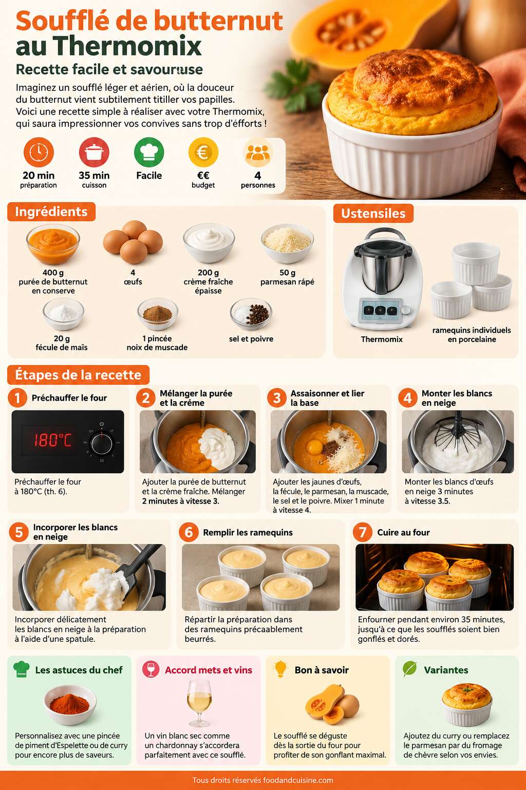Fiche recette Souffl&eacute; de butternut au Thermomix : recette facile et savoureuse