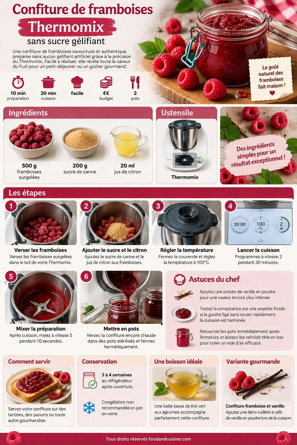 Fiche recette Confiture de framboises Thermomix sans sucre gélifiant Fiche recette Confiture de framboises Thermomix sans sucre gélifiant