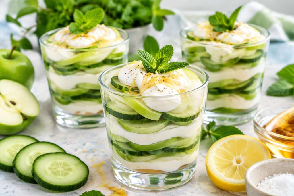 Mini cups menthe, concombre et pomme : recette fraîcheur