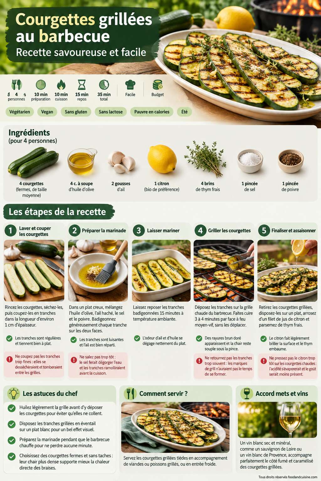 Fiche recette Courgettes grill&eacute;es au barbecue : recette savoureuse et facile
