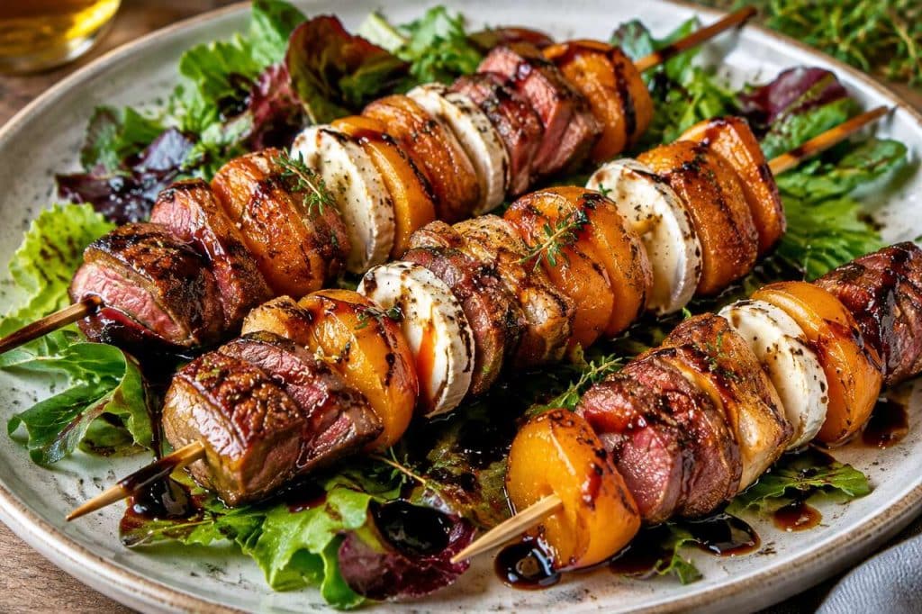 Brochettes de magret de canard, abricots et chèvre crémeux : recette gourmande