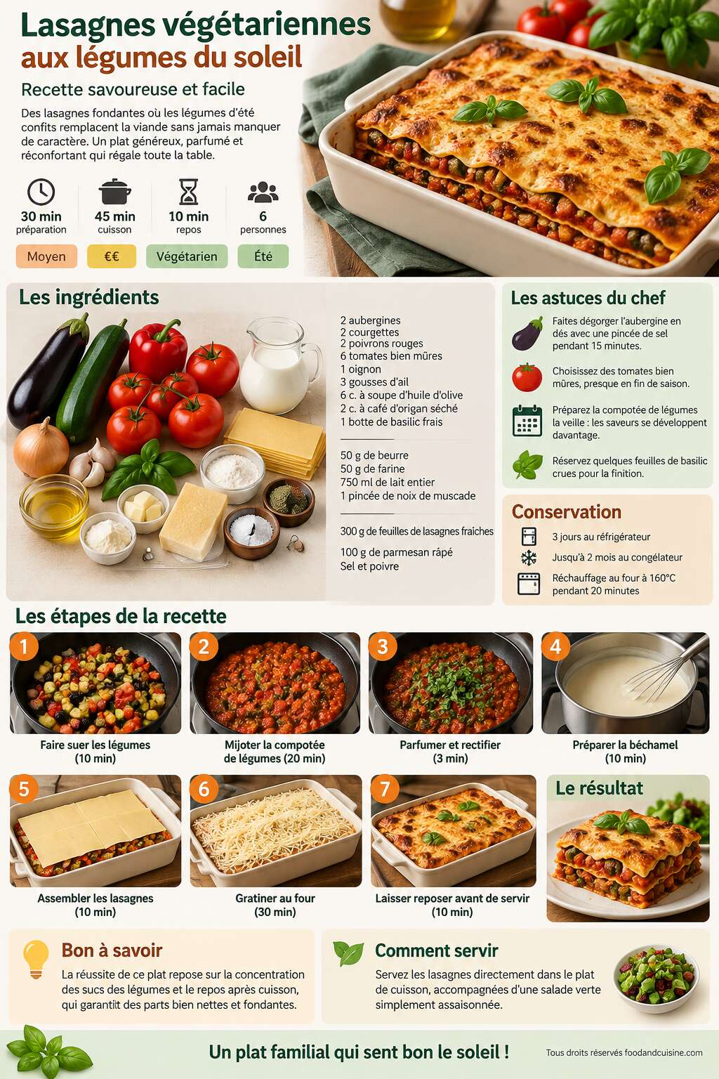 Fiche recette Lasagnes v&eacute;g&eacute;tariennes aux l&eacute;gumes du soleil : recette savoureuse et facile