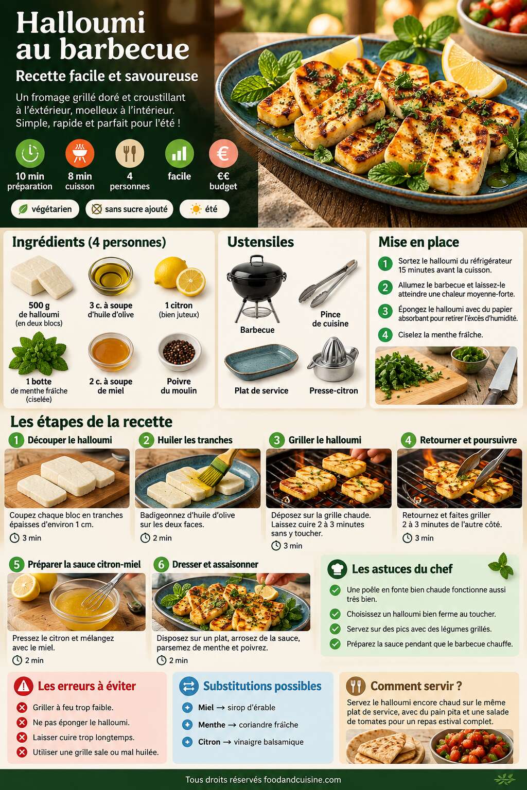 Fiche recette Halloumi au barbecue : recette facile et savoureuse Fiche recette Halloumi au barbecue : recette facile et savoureuse