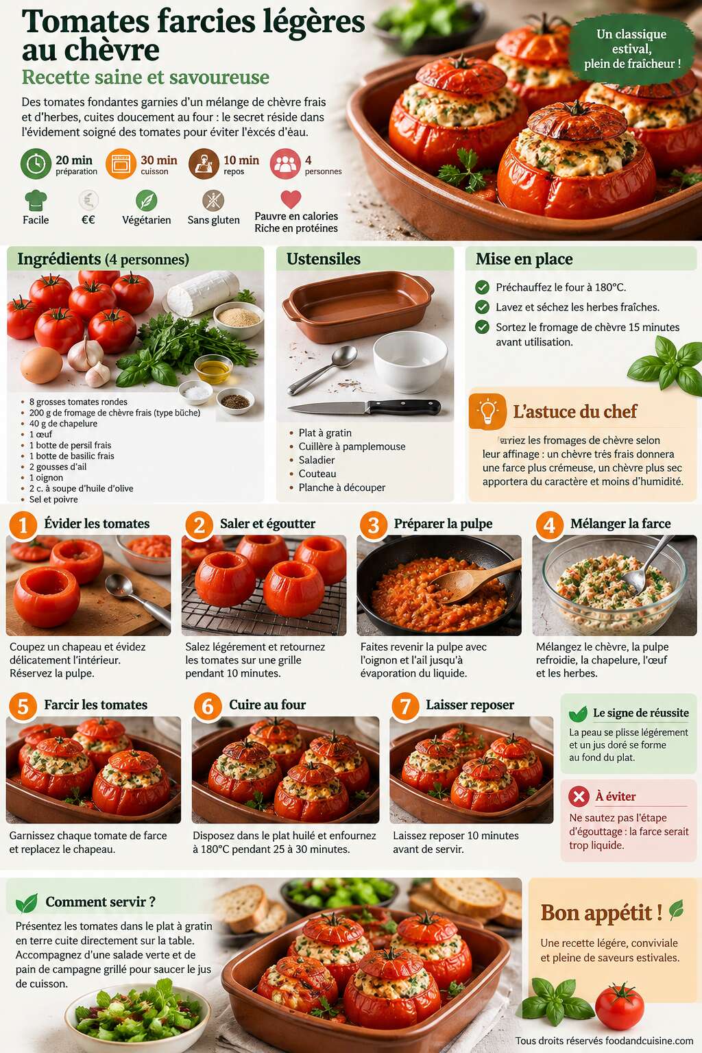 Fiche recette Tomates farcies légères au chèvre : recette saine et savoureuse Fiche recette Tomates farcies légères au chèvre : recette saine et savoureuse