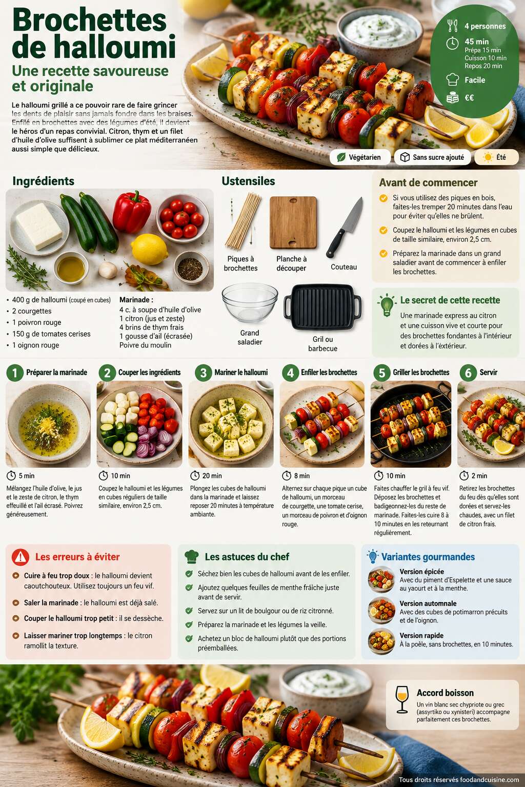 Fiche recette Brochettes de halloumi : une recette savoureuse et originale Fiche recette Brochettes de halloumi : une recette savoureuse et originale