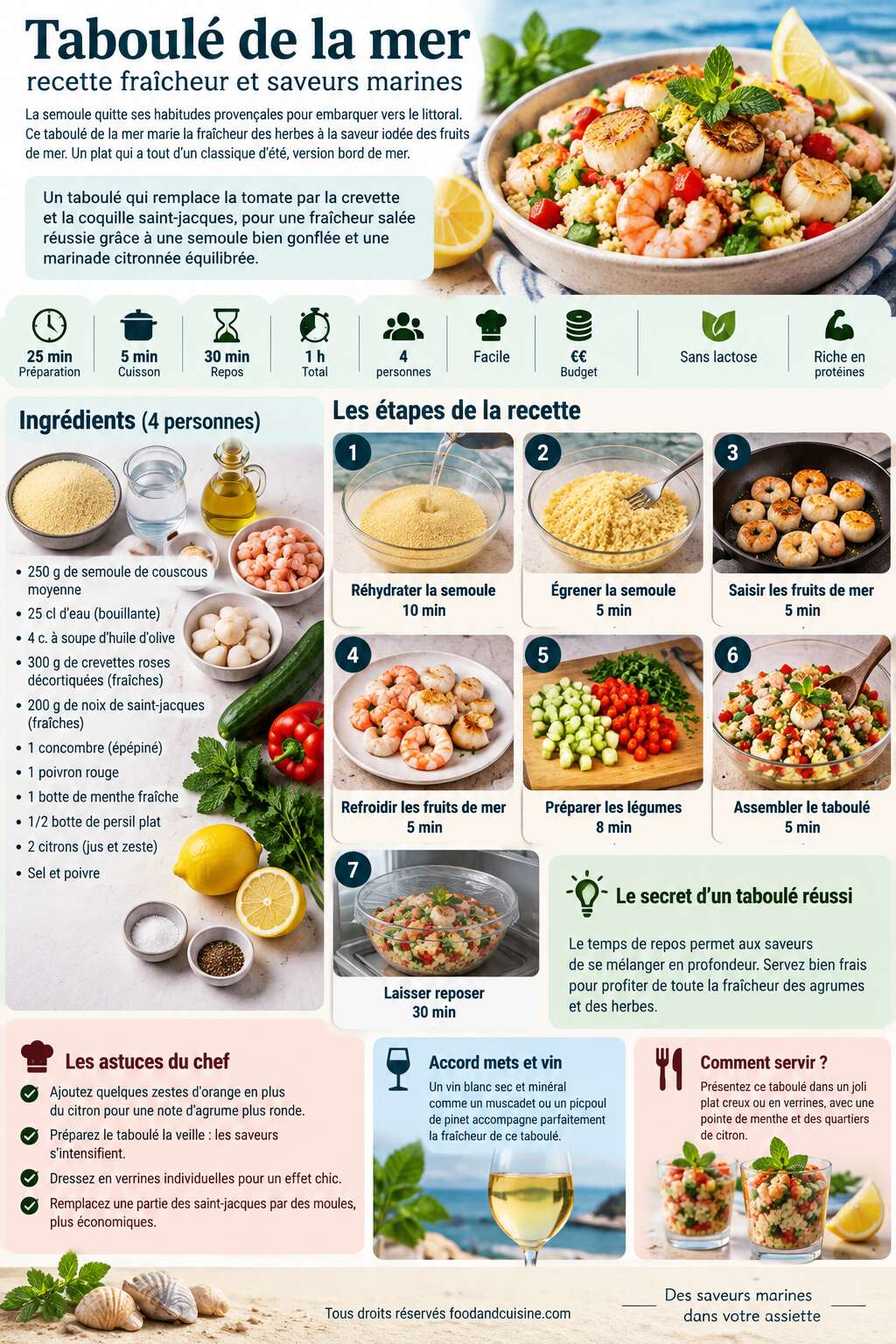 Fiche recette Taboul&eacute; de la mer : recette fra&icirc;cheur et saveurs marines