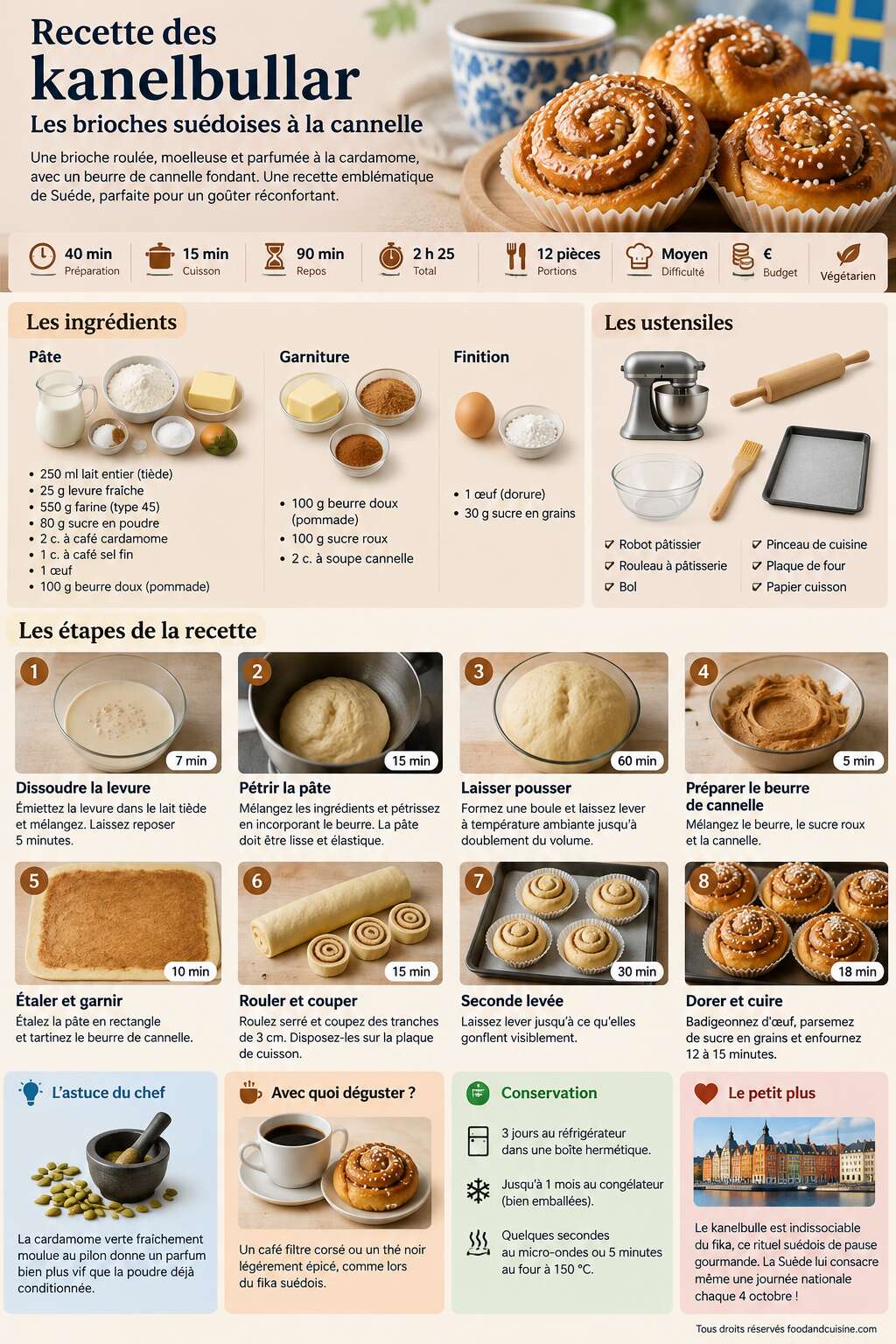 Fiche recette Recette des kanelbullar, les brioches su&eacute;doises &agrave; la cannelle
