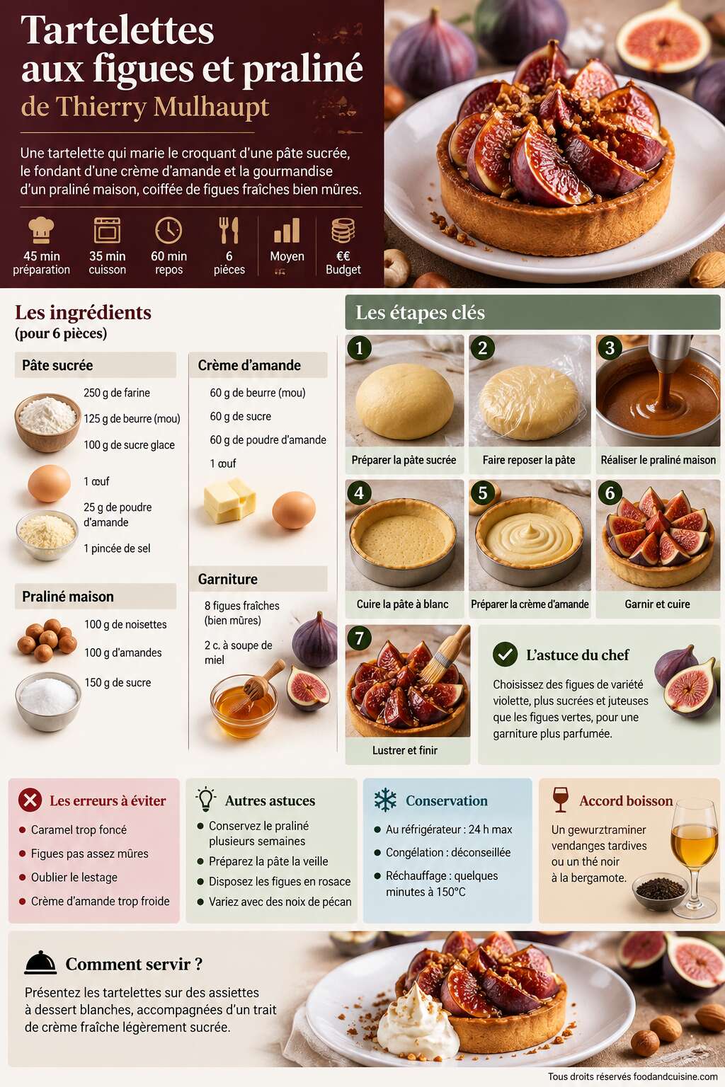 Fiche recette Tartelettes aux figues et pralin&eacute; de Thierry Mulhaupt