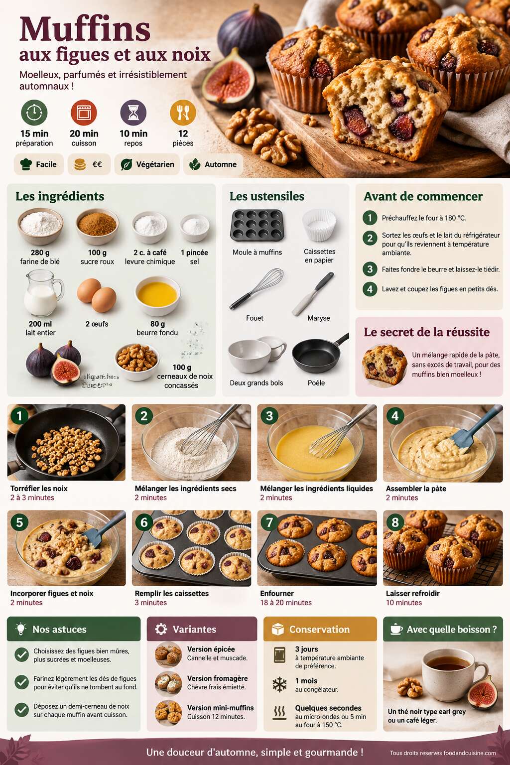 Fiche recette Recette de muffins aux figues et aux noix