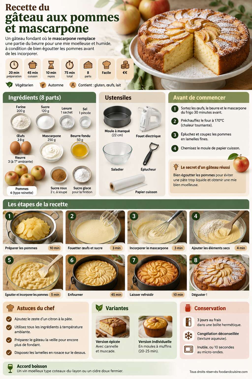 Fiche recette Recette du g&acirc;teau aux pommes et mascarpone