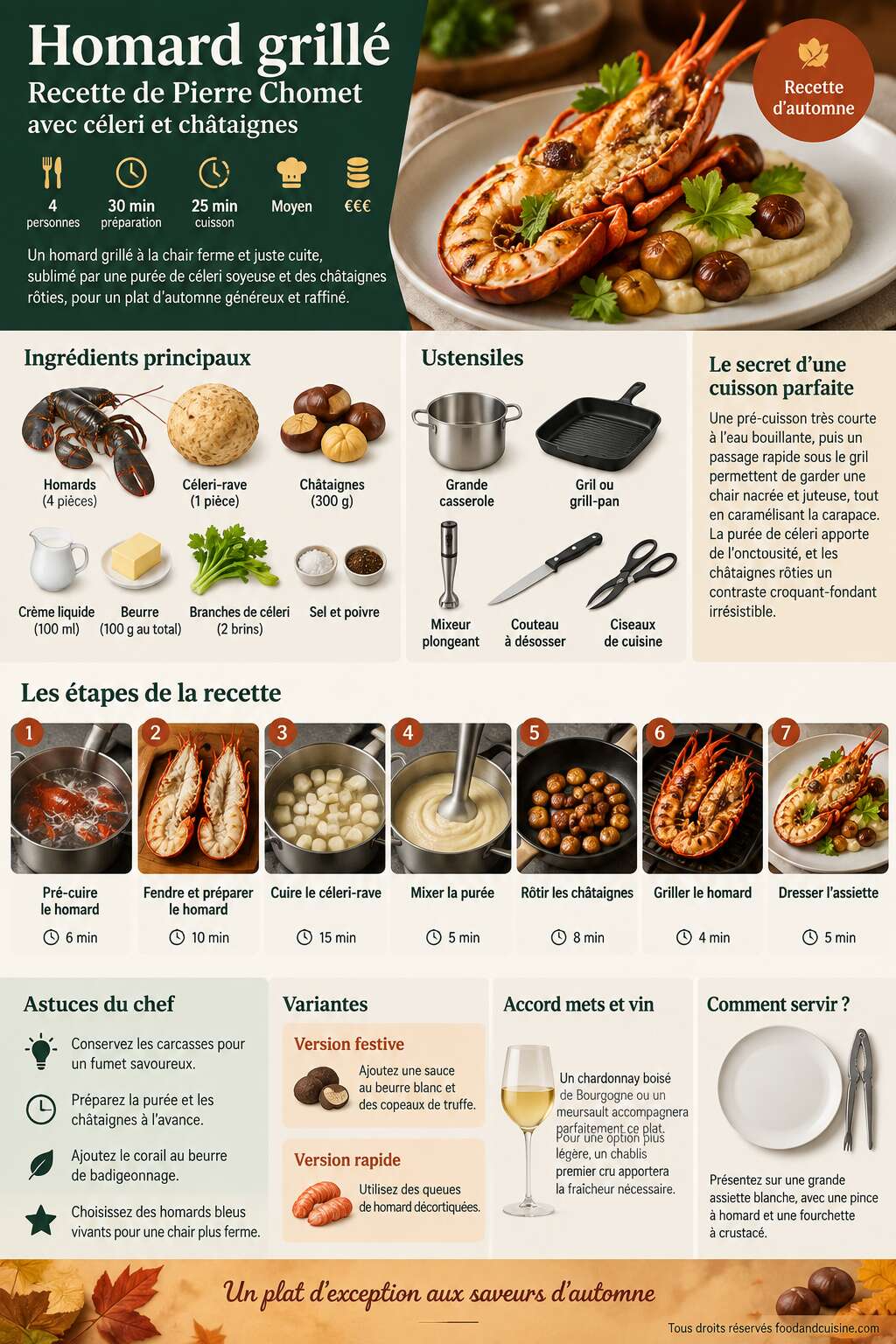 Fiche recette Homard grill&eacute; : recette de Pierre Chomet avec c&eacute;leri et ch&acirc;taignes