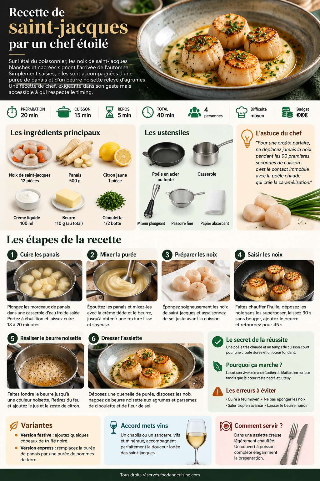 Fiche recette Recette de saint-jacques par un chef &eacute;toil&eacute;