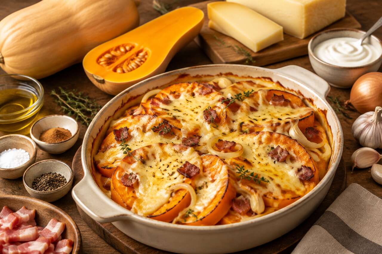 Gratin de butternut au fromage à raclette : recette savoureuse
