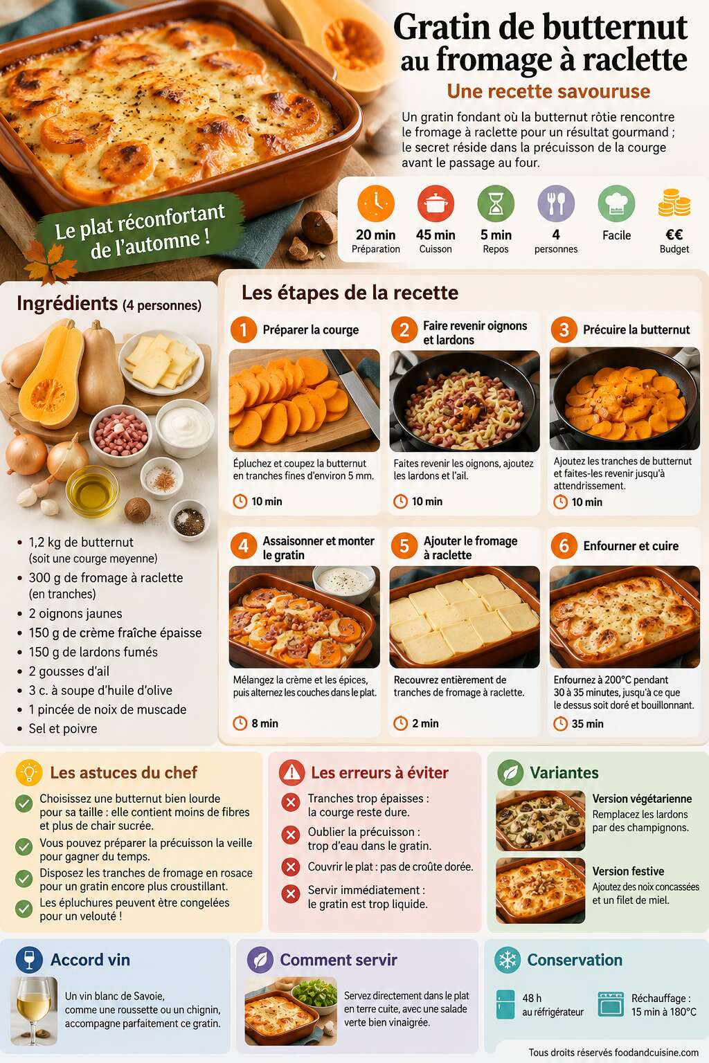 Fiche recette Gratin de butternut au fromage &agrave; raclette : recette savoureuse