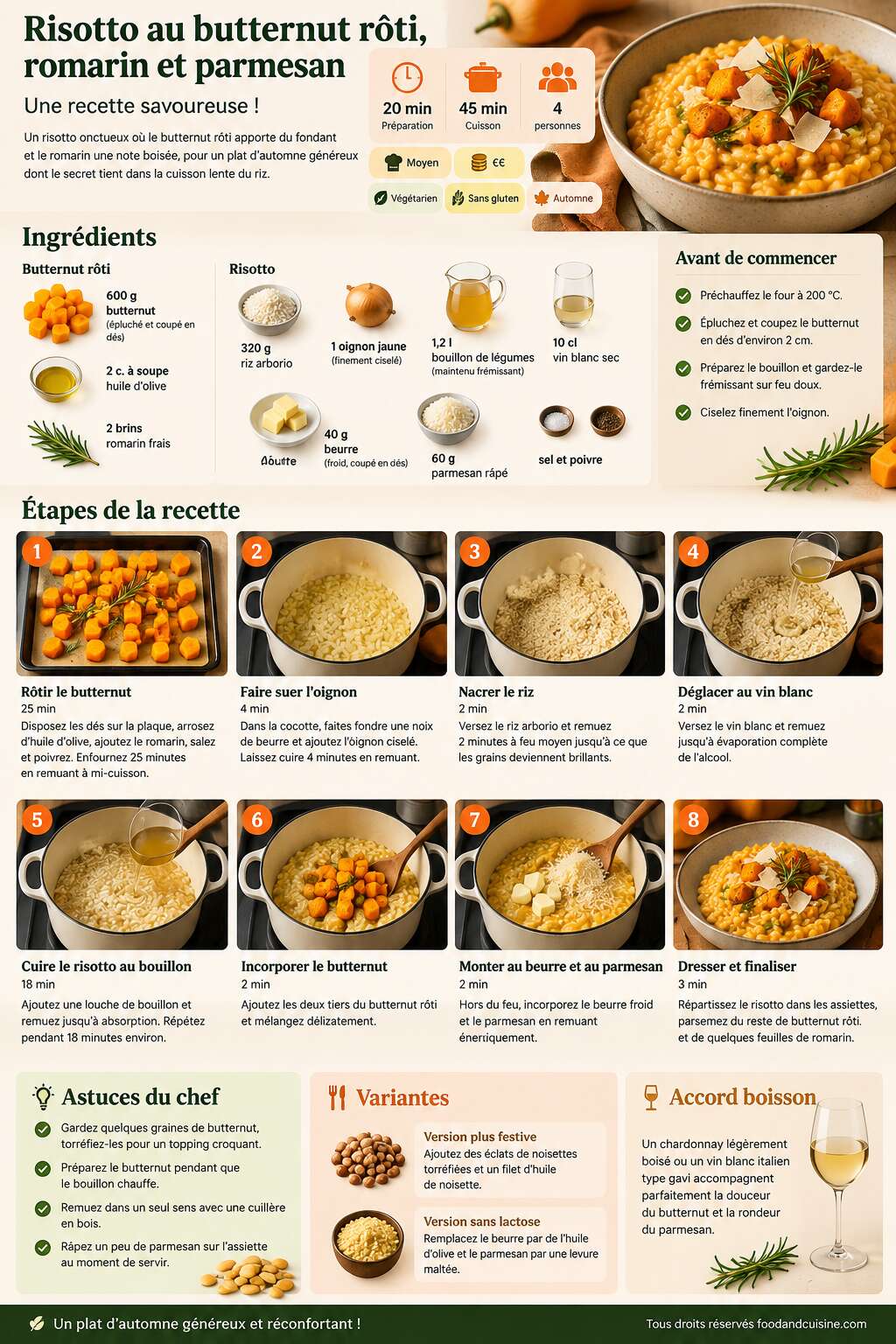 Fiche recette Risotto au butternut rôti, romarin et parmesan : recette savoureuse ! Fiche recette Risotto au butternut rôti, romarin et parmesan : recette savoureuse !