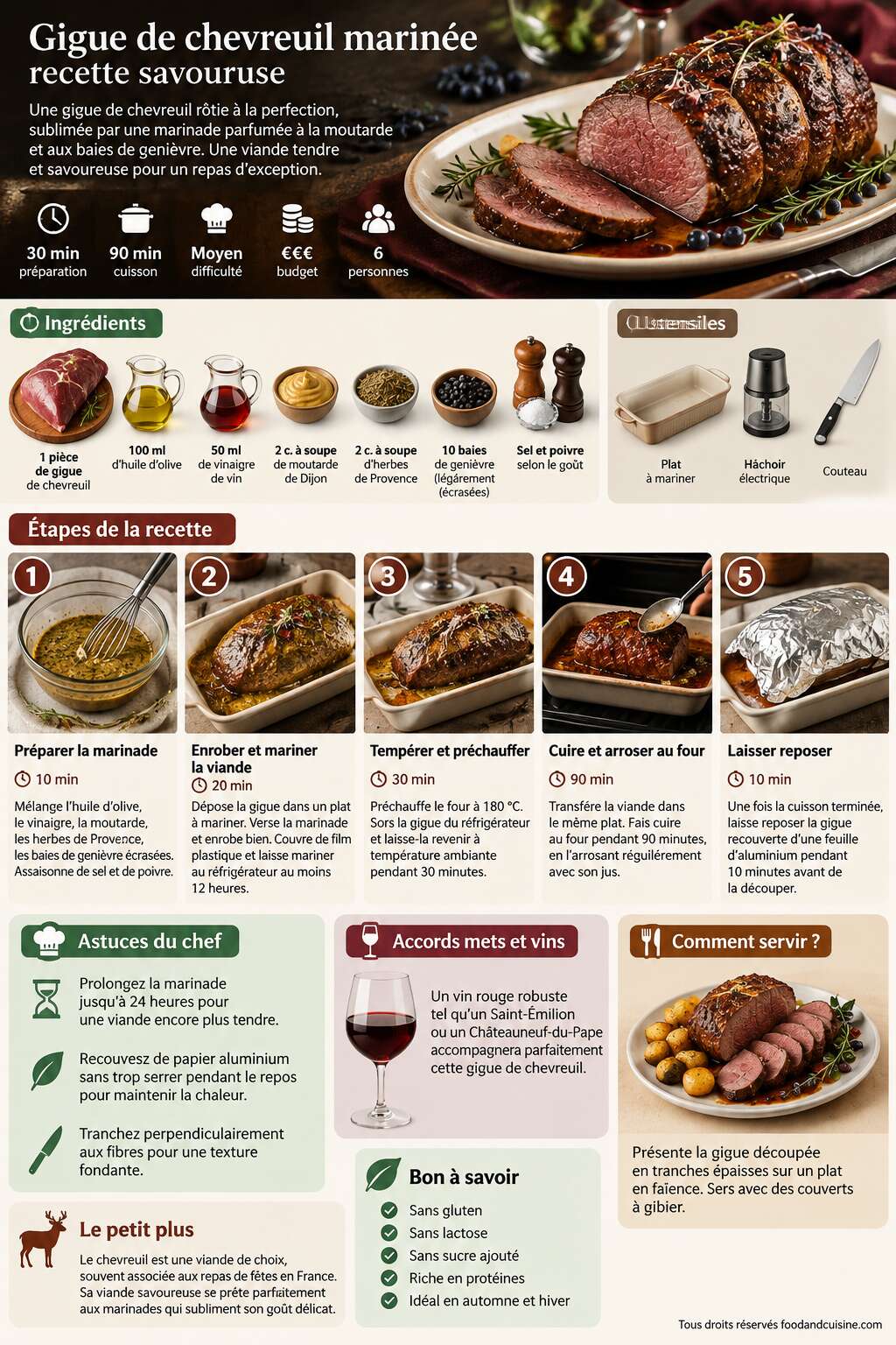 Fiche recette Gigue de chevreuil marin&eacute;e : recette savoureuse