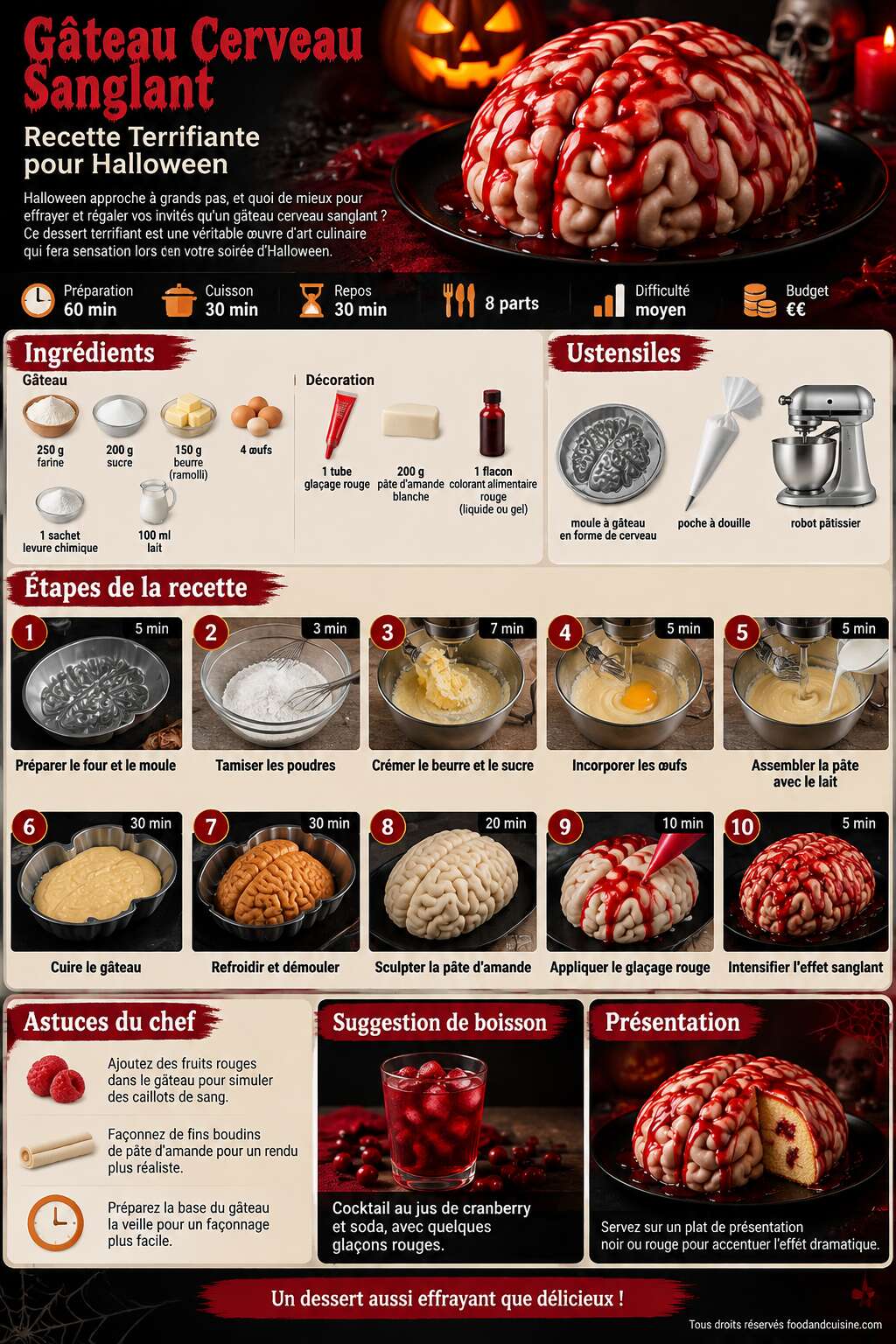 Fiche recette G&acirc;teau Cerveau Sanglant : recette Terrifiante pour Halloween
