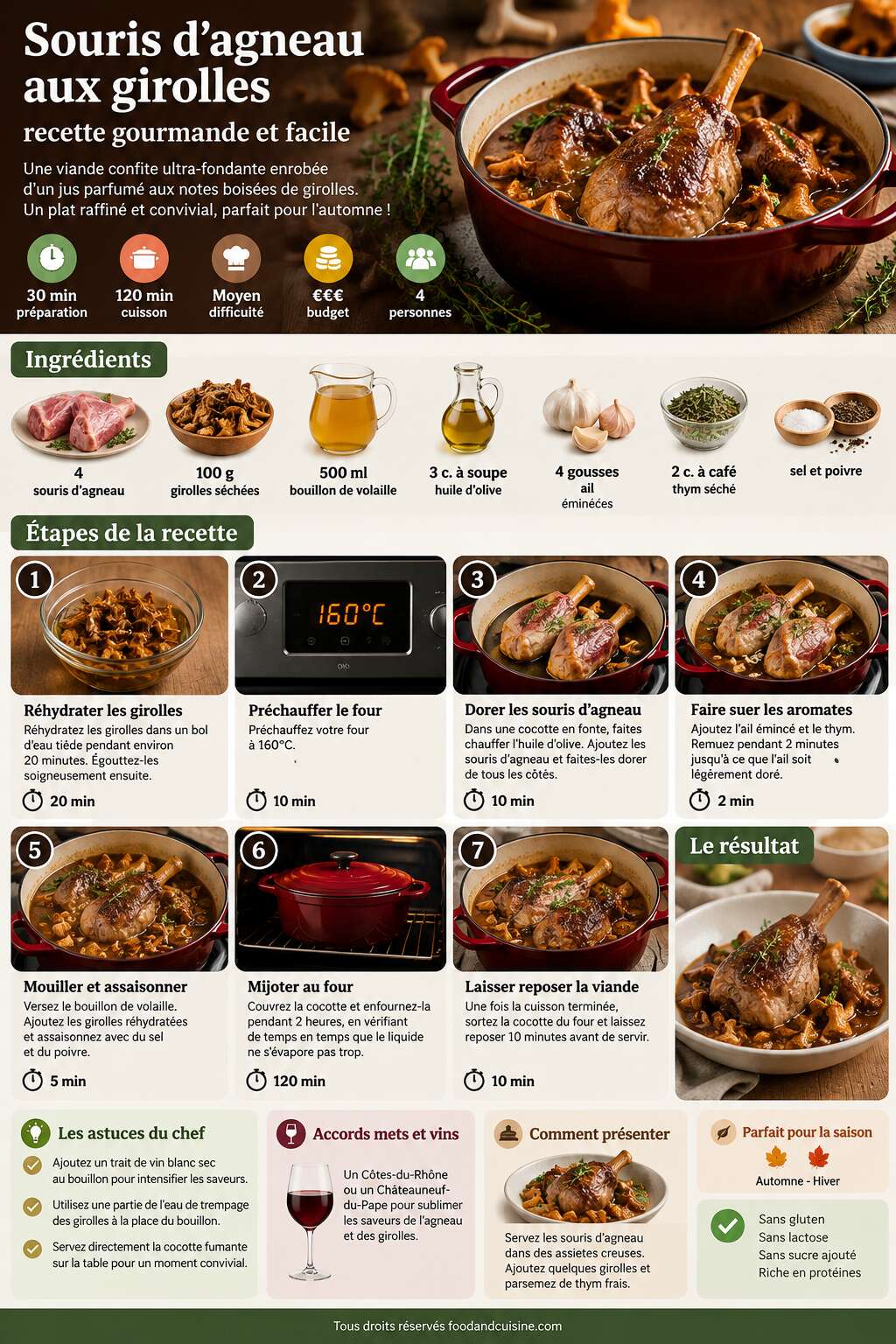 Fiche recette Souris d'agneau aux girolles : recette gourmande et facile Fiche recette Souris d'agneau aux girolles : recette gourmande et facile