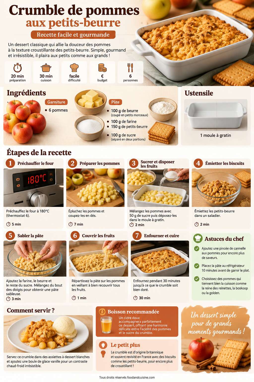 Fiche recette Crumble de pommes aux petits-beurre : recette facile et gourmande Fiche recette Crumble de pommes aux petits-beurre : recette facile et gourmande