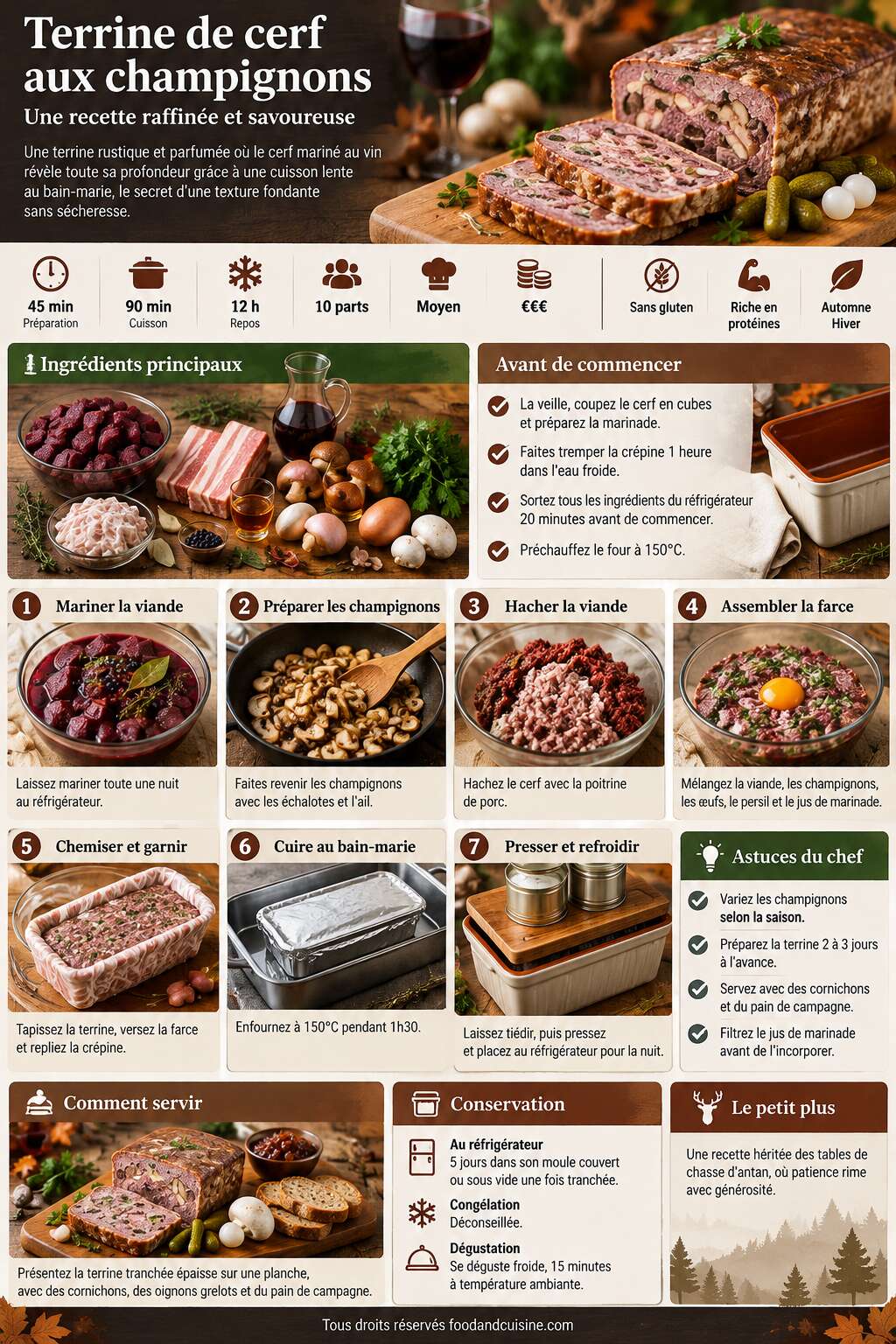 Fiche recette Terrine de cerf aux champignons : recette raffinée et savoureuse Fiche recette Terrine de cerf aux champignons : recette raffinée et savoureuse