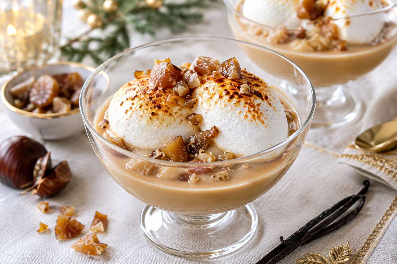 Dessert gourmand : île flottante à la crème de marron