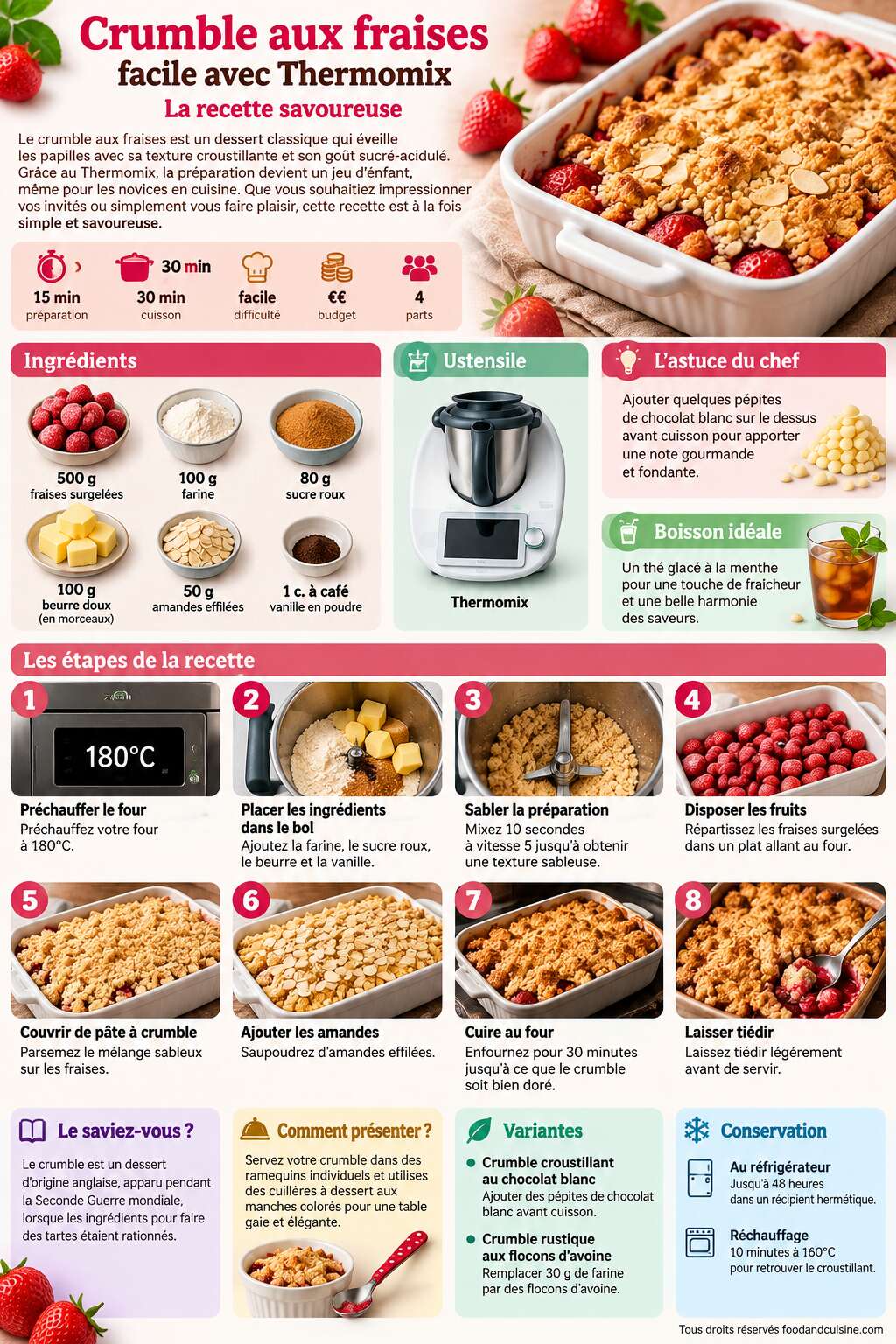 Fiche recette Crumble aux fraises facile avec Thermomix : la recette savoureuse