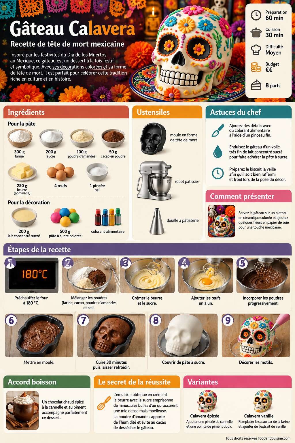 Fiche recette G&acirc;teau Calavera : recette de t&ecirc;te de mort mexicaine