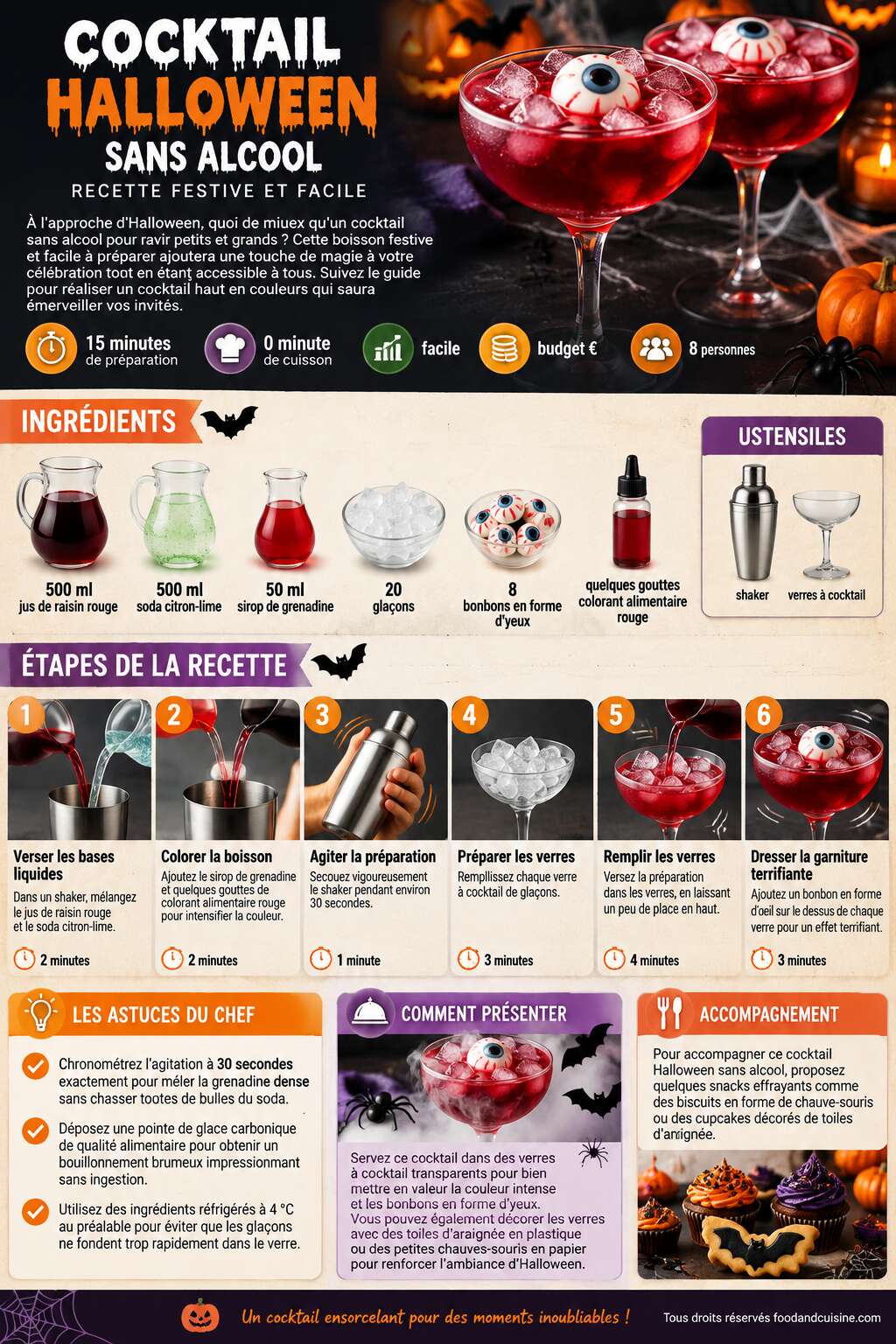 Fiche recette Cocktail Halloween sans alcool : recette festive et facile