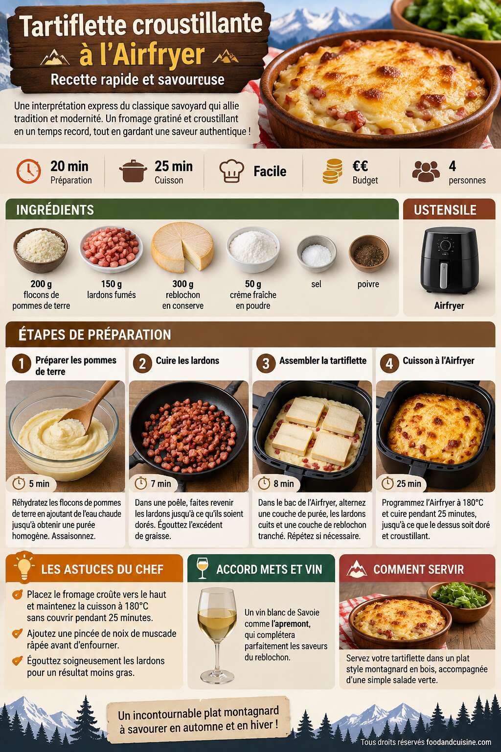 Fiche recette Tartiflette croustillante à l'Airfryer : recette rapide et savoureuse Fiche recette Tartiflette croustillante à l'Airfryer : recette rapide et savoureuse