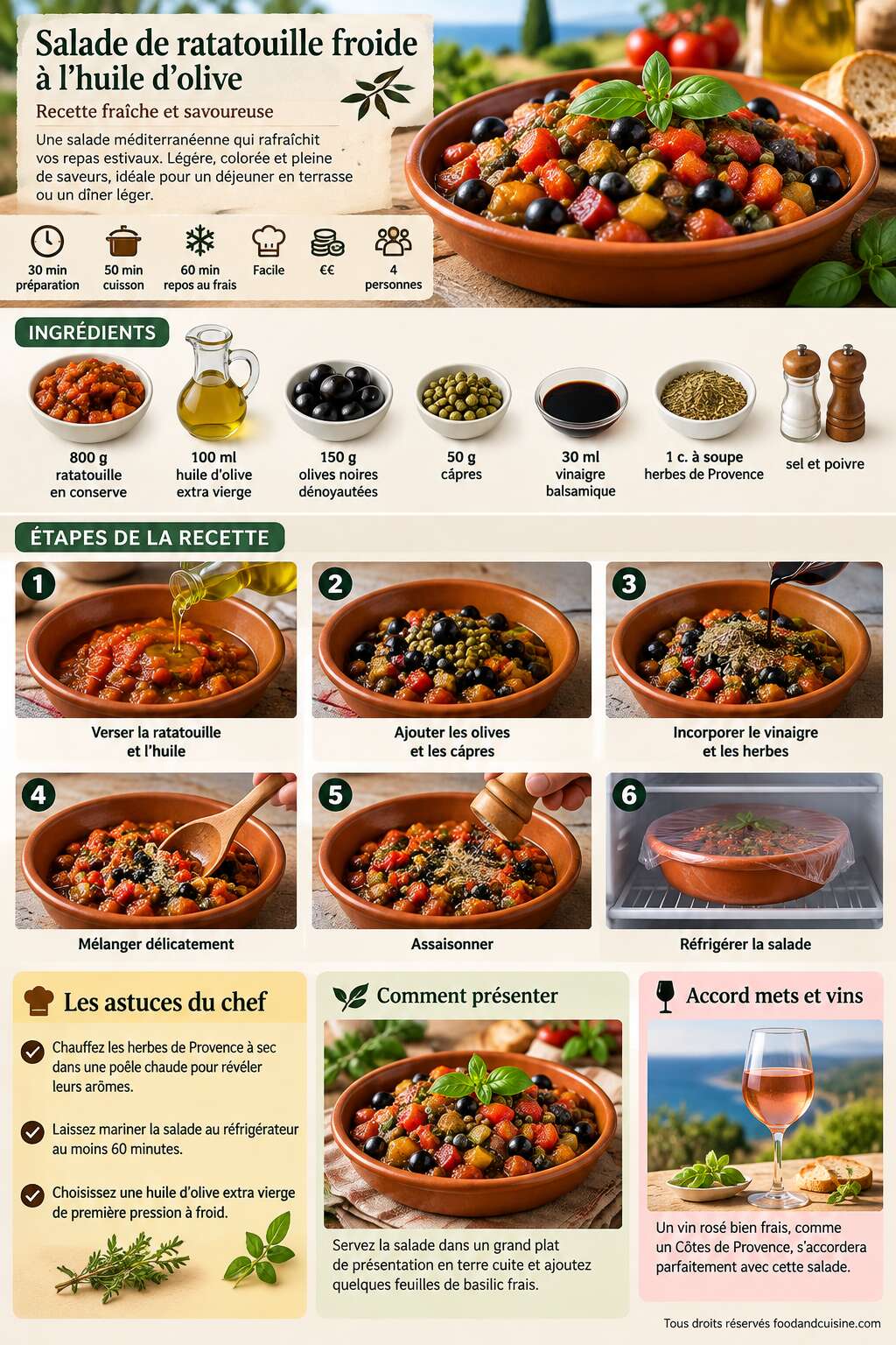 Fiche recette Salade de ratatouille froide à l'huile d'olive : recette fraîche et savoureuse Fiche recette Salade de ratatouille froide à l'huile d'olive : recette fraîche et savoureuse