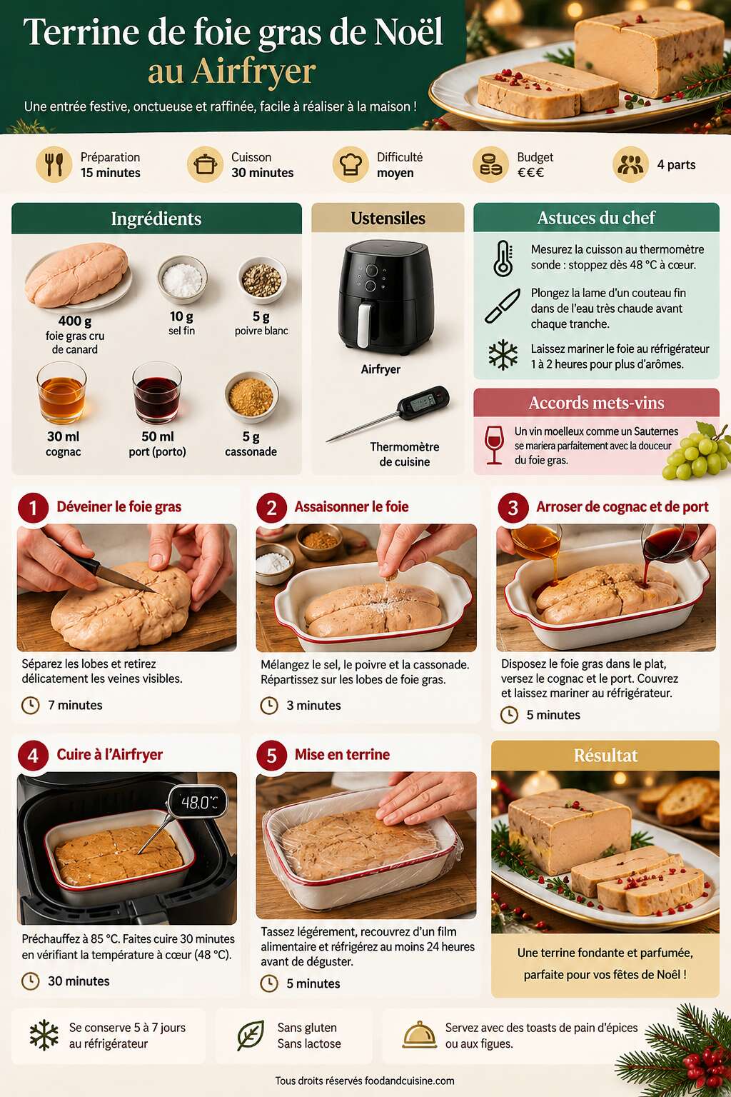 Fiche recette Recette de terrine de foie gras de No&euml;l au Airfryer