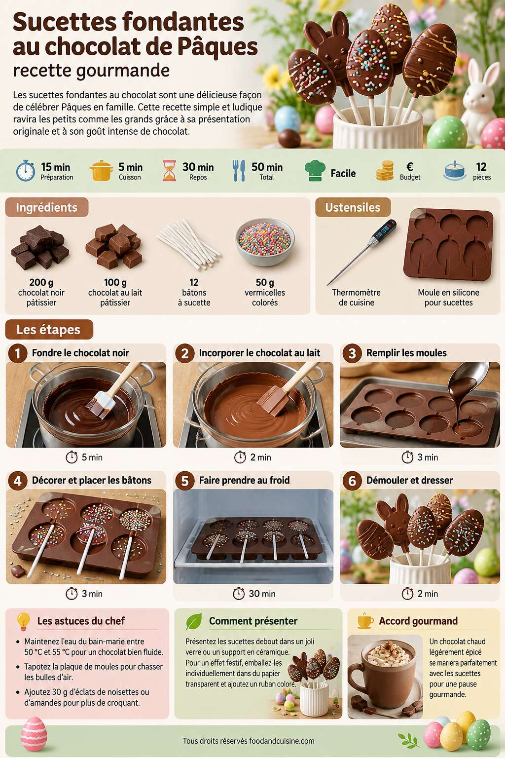 Fiche recette Sucettes fondantes au chocolat de P&acirc;ques : recette gourmande