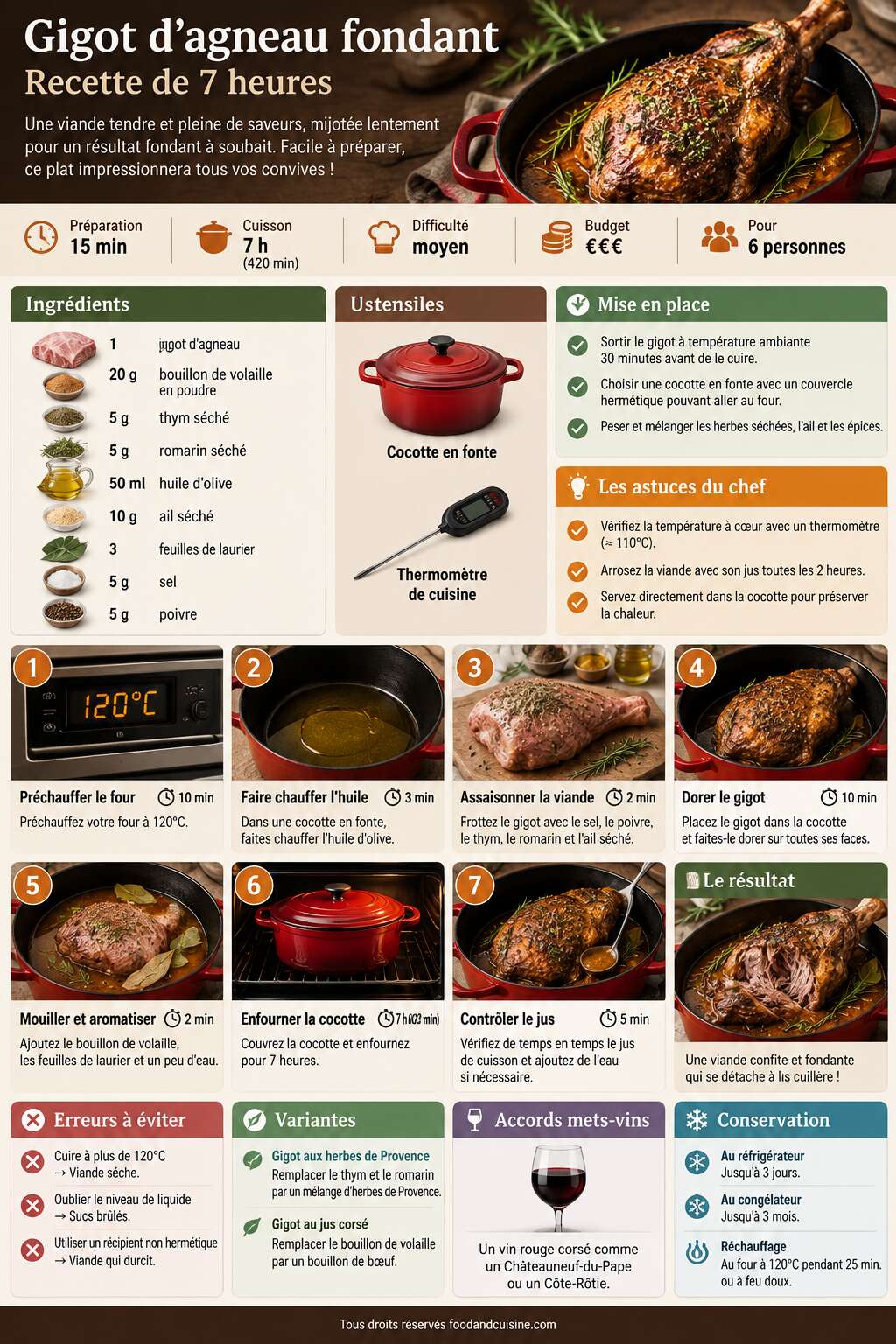 Fiche recette Gigot d'agneau fondant : recette de 7 heures