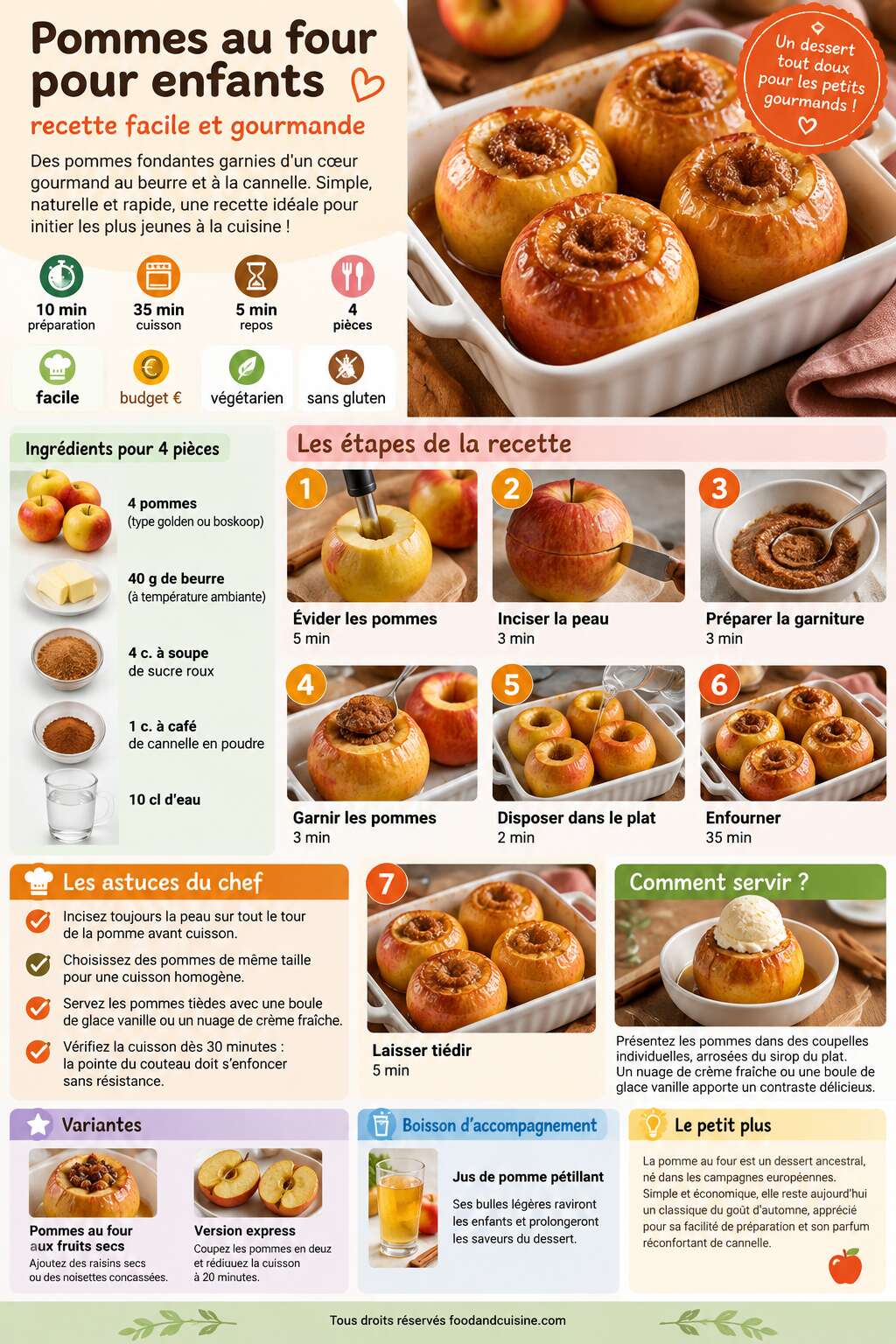 Fiche recette Pommes au four pour enfants : recette facile et gourmande