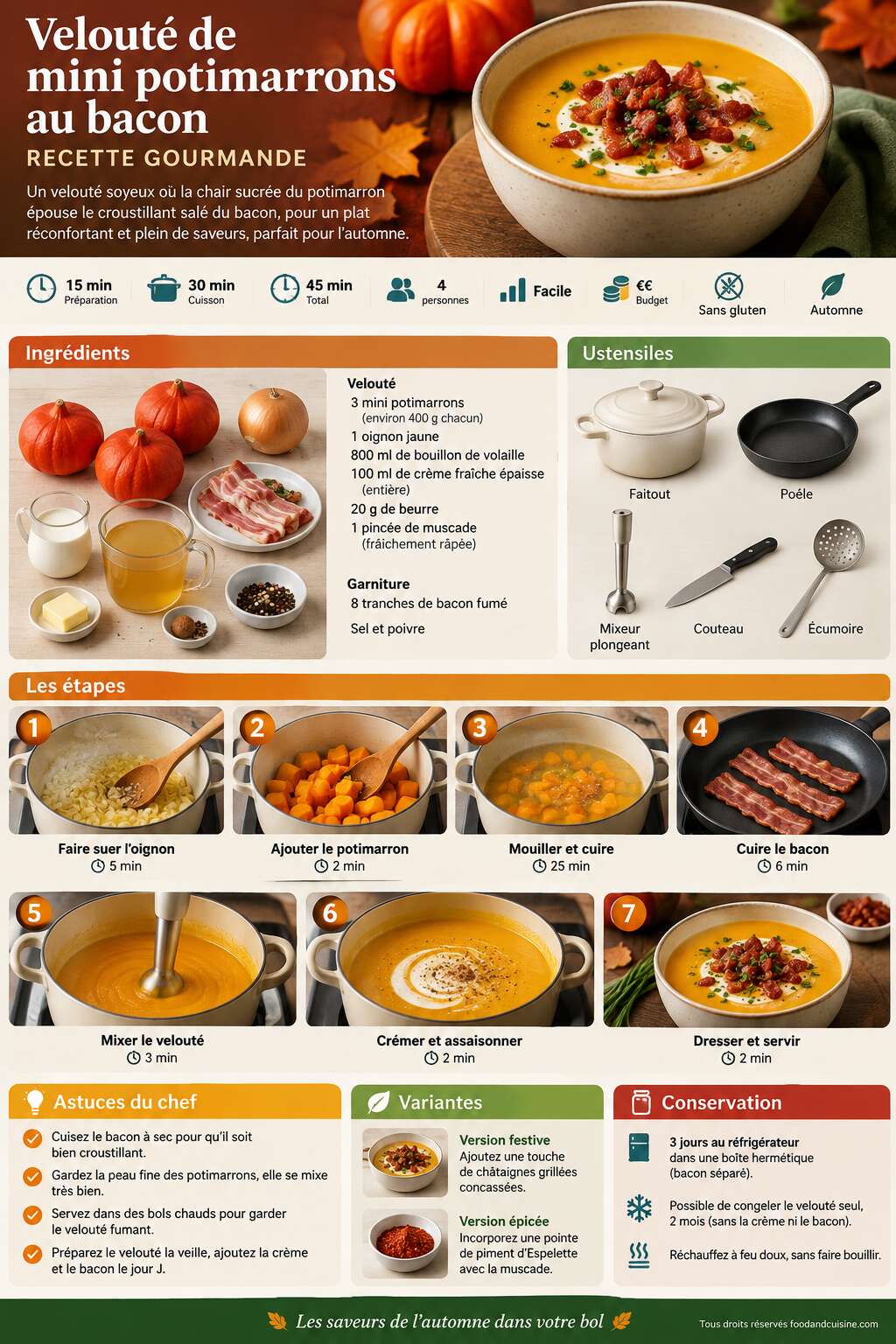 Fiche recette Velout&eacute; de mini potimarrons au bacon : recette gourmande