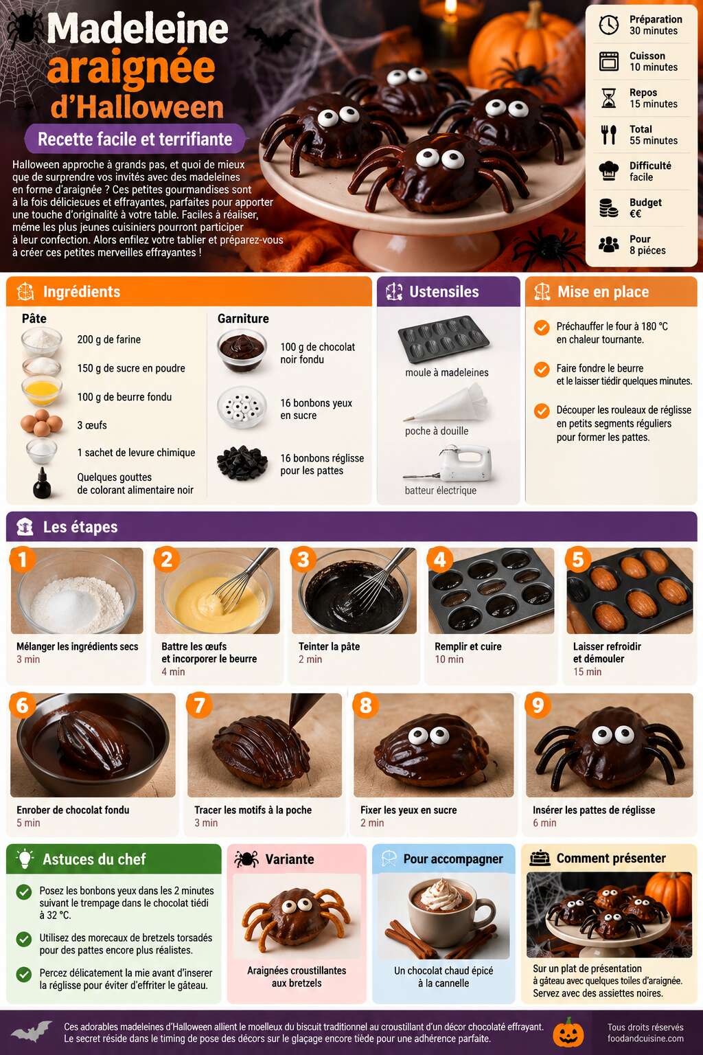 Fiche recette Madeleine araignée d'Halloween : recette facile et terrifiante Fiche recette Madeleine araignée d'Halloween : recette facile et terrifiante