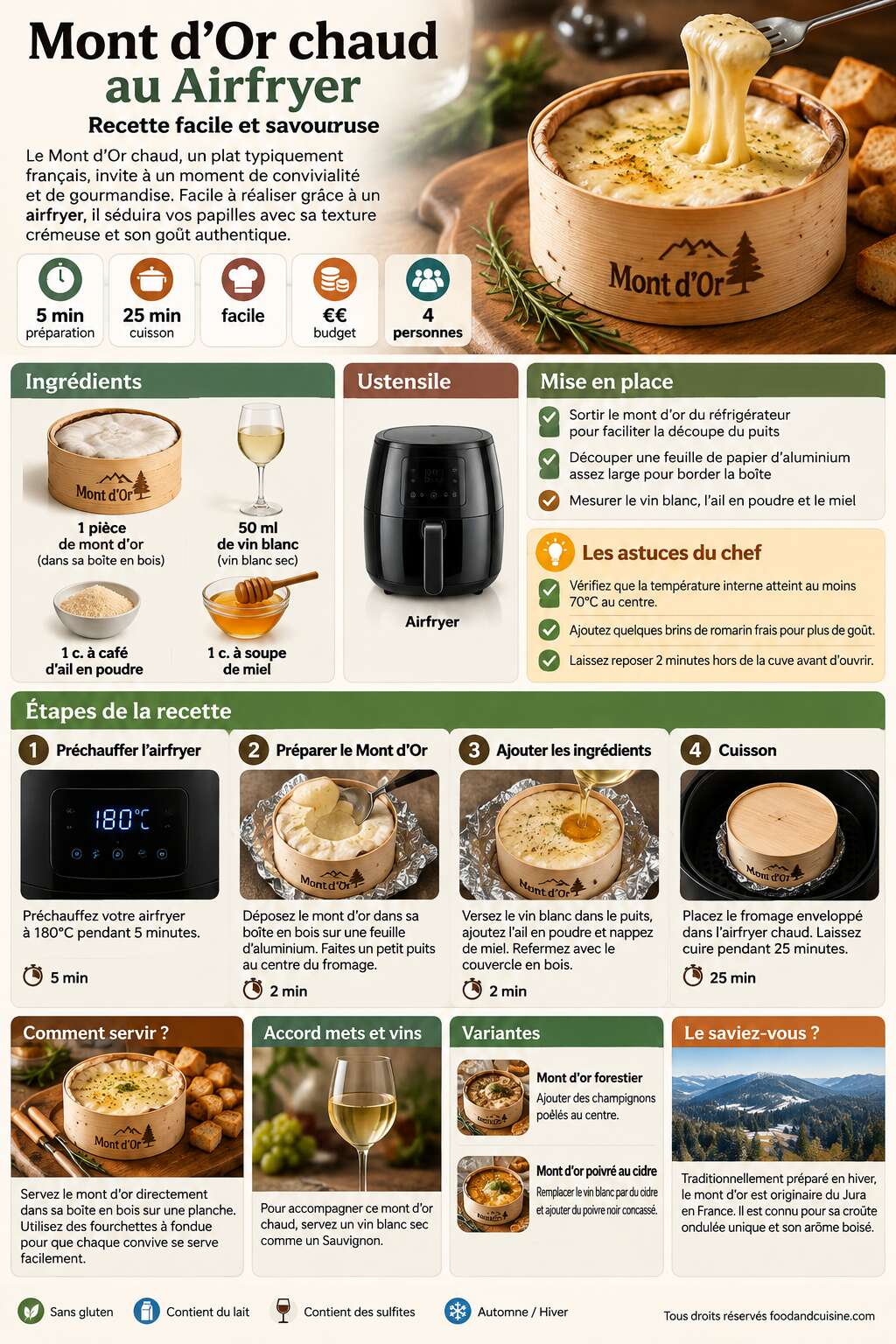 Fiche recette Mont d'Or chaud au Airfryer : recette facile et savoureuse Fiche recette Mont d'Or chaud au Airfryer : recette facile et savoureuse