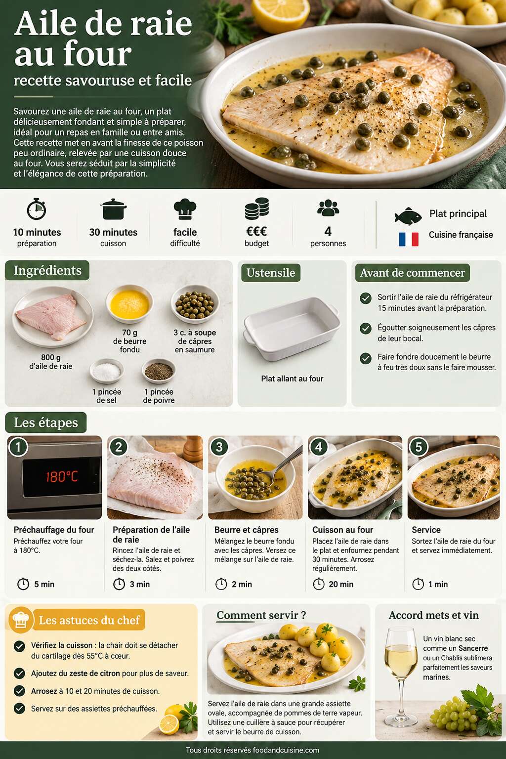 Fiche recette Aile de raie au four : recette savoureuse et facile Fiche recette Aile de raie au four : recette savoureuse et facile