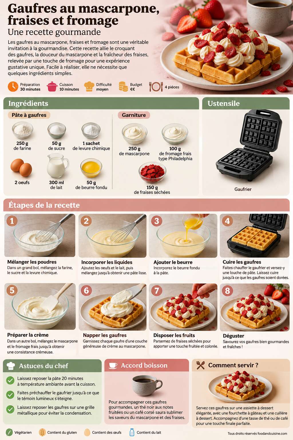 Fiche recette Gaufres au mascarpone, fraises et fromage : une recette gourmande