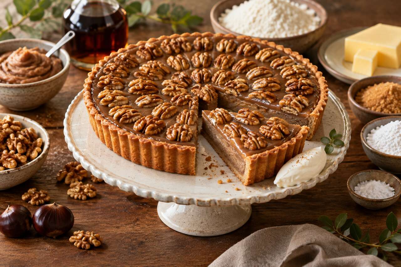 Recette : tarte aux noix et crème de marrons savoureuse
