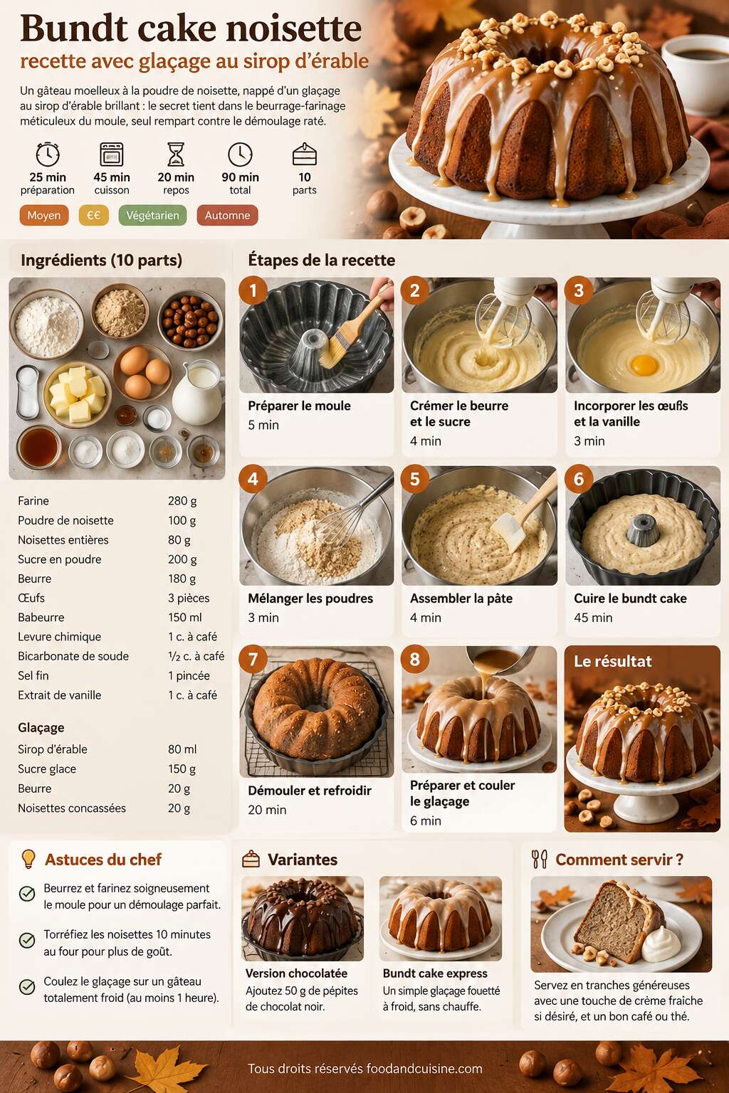 Fiche recette Bundt cake noisette : recette avec gla&ccedil;age au sirop d'&eacute;rable