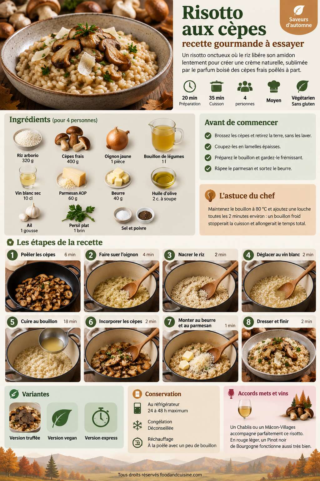 Fiche recette Risotto aux cèpes : recette gourmande à essayer Fiche recette Risotto aux cèpes : recette gourmande à essayer
